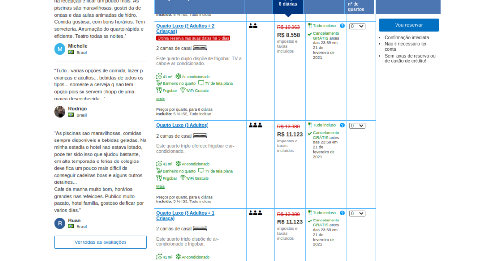 print mostrando a página de avaliações do booking