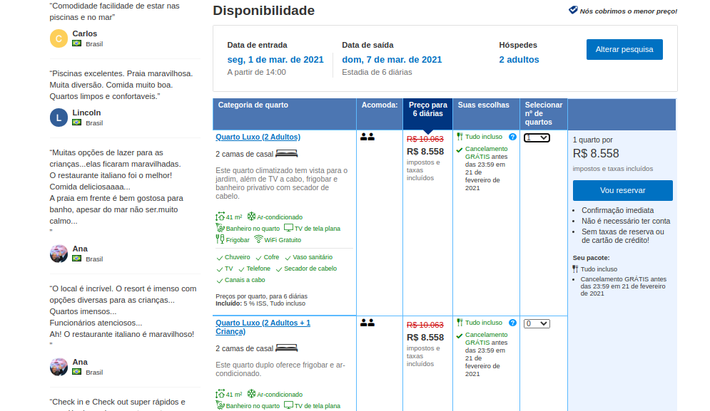 site do booking mostrando acomodações