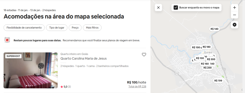 Filtros do buscador do AirBnb