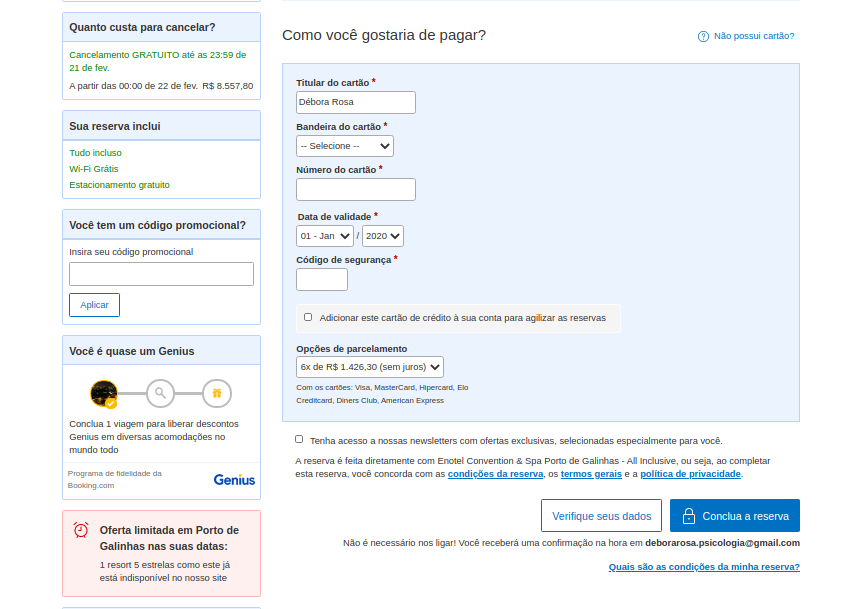 Página de Pagamento do Booking